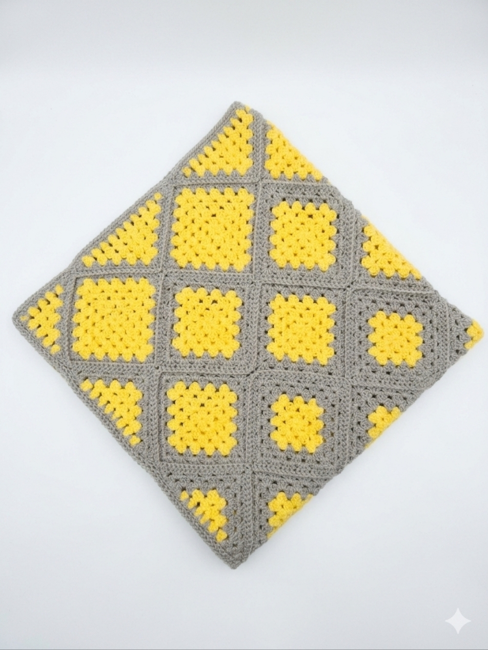 Handmade Crochet Granny Square Blanket - Yellow & Gray 44x44"